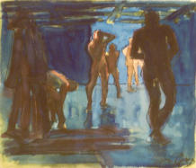Gerhard Fleischhut-Männer unter der Dusche, Aquarell, 1950
