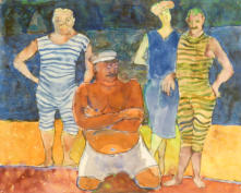 Gerhard Fleischhut - Gruppe am Strand, Aquarell, 1962